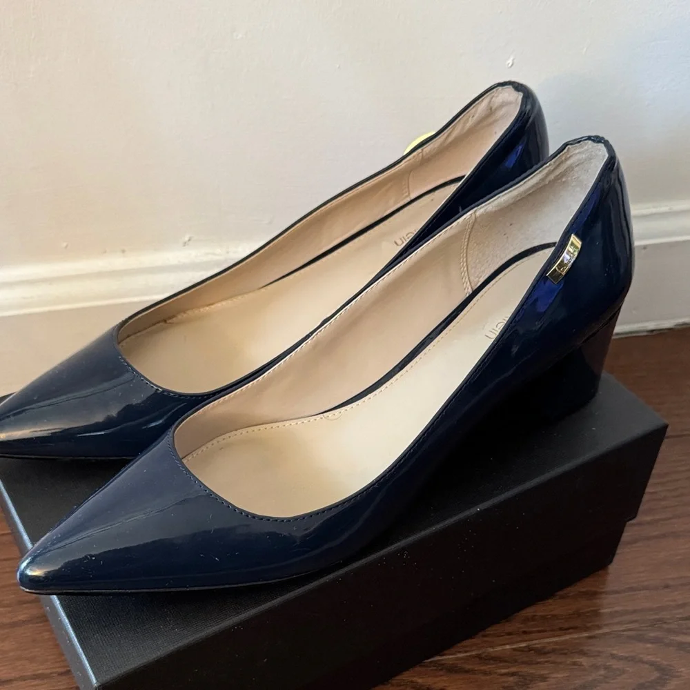 Calvin Klein Navy Patent Block Heels - Picture 4 of 7